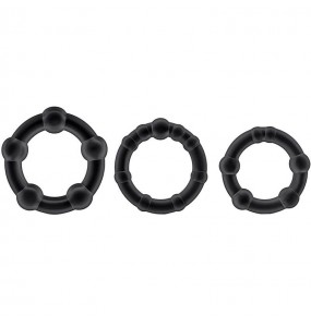 STAY HARD - Beaded Cock Rings (Full Set 3 Pieces - Black)